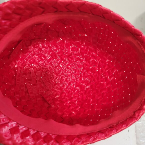 Vintage Red Raffia Woven 1950's Bubble Hat - Picture 5 of 5